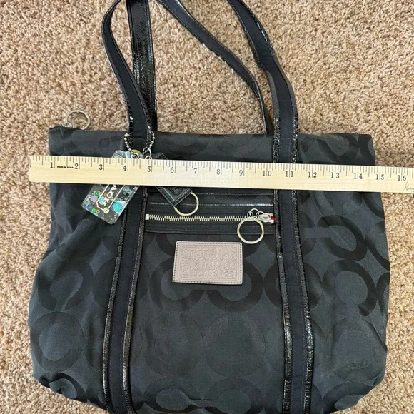 Coach 13826 Poppy Op Art Black Canvas Leather Tote Shoulder Hand Bag Purse EUC - Picture 13 of 16